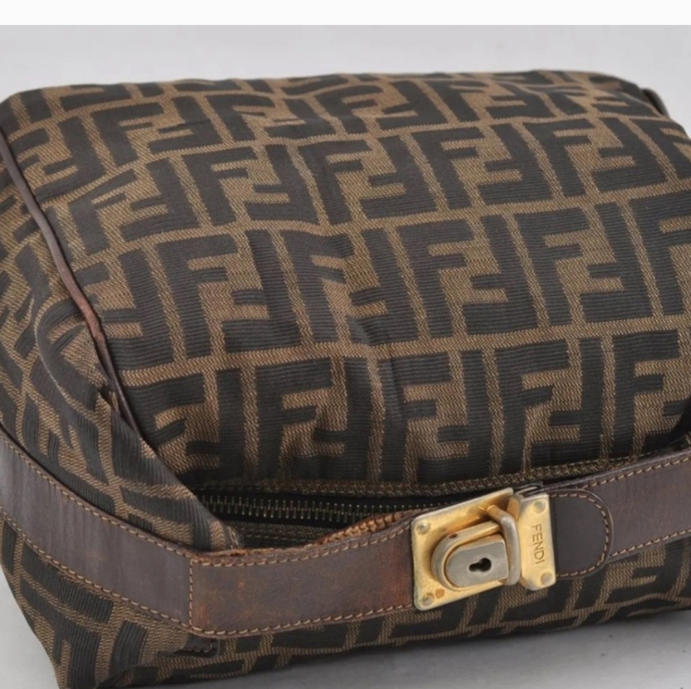 FENDI Vintage Zucca Hand Bag Canvas Leather Brown USED - LIVE SHOW Listing! - Picture 4 of 16